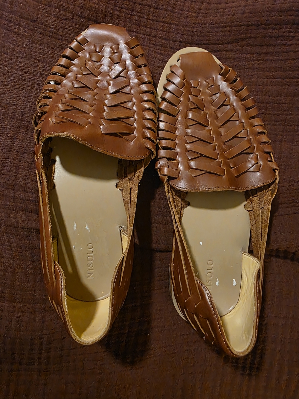 Nisolo Cognac Woven Leather Huarache Flats